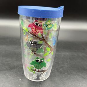 Tervis Insulated Tumbler Tree Owls 16oz Hot or Cold Blue Lid Made In USA